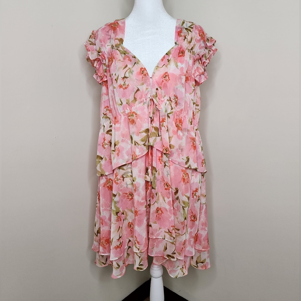 Misa Los Angeles Floral Pink Ruffle Mini Dress Medium Ethereal Fairycore